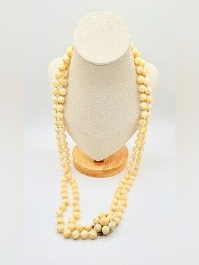 Vintage 60s Mother of Pearl Balamuti Beaded Double Strand Necklace Flower Clasp